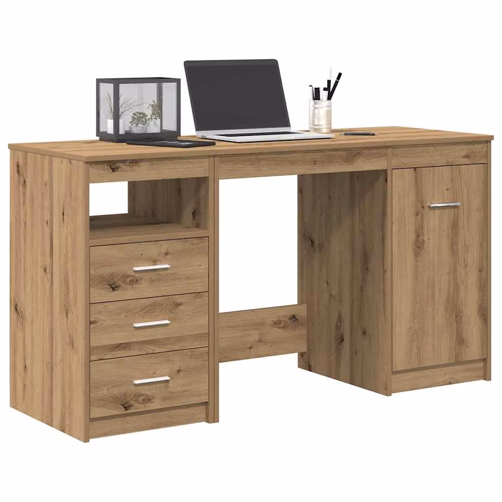 Scrivania da ufficio moderna vidaXL con armadietto in legno e laminato MDF colore rovere/marrone