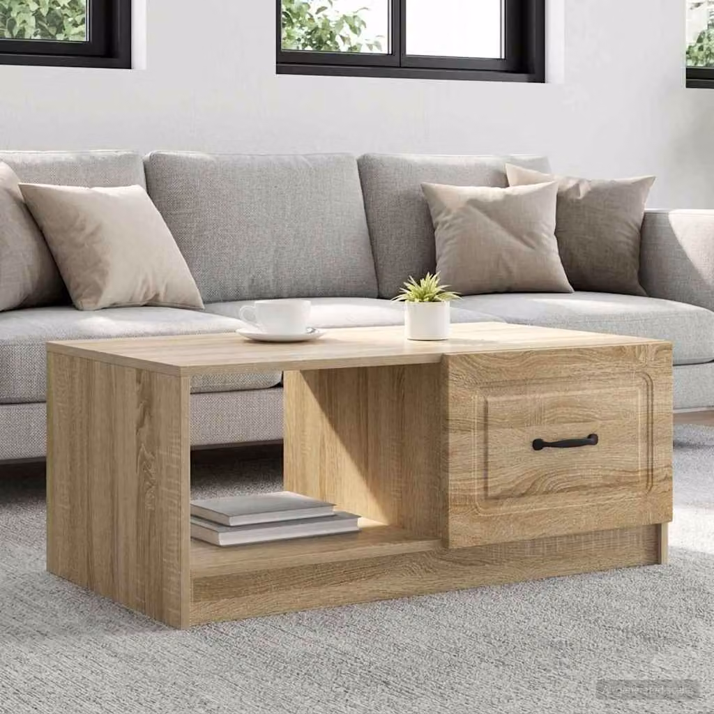 vidaXL Tavolino da salotto moderno in legno color rovere, L 90 x P 50 x H 37 cm