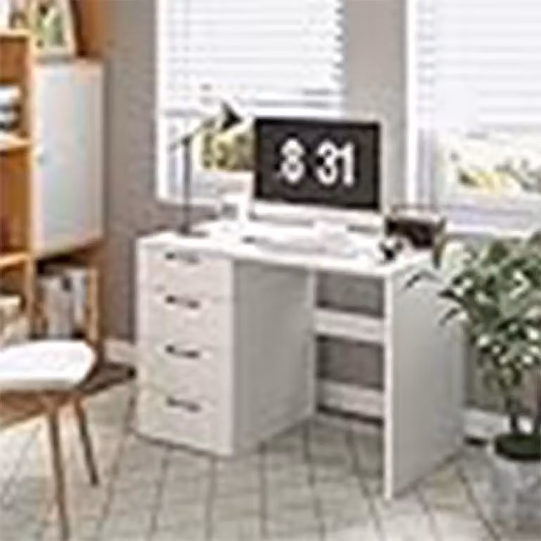 Scrivania multifunzione – Scrivania per computer con 4 cassetti, colore bianco
