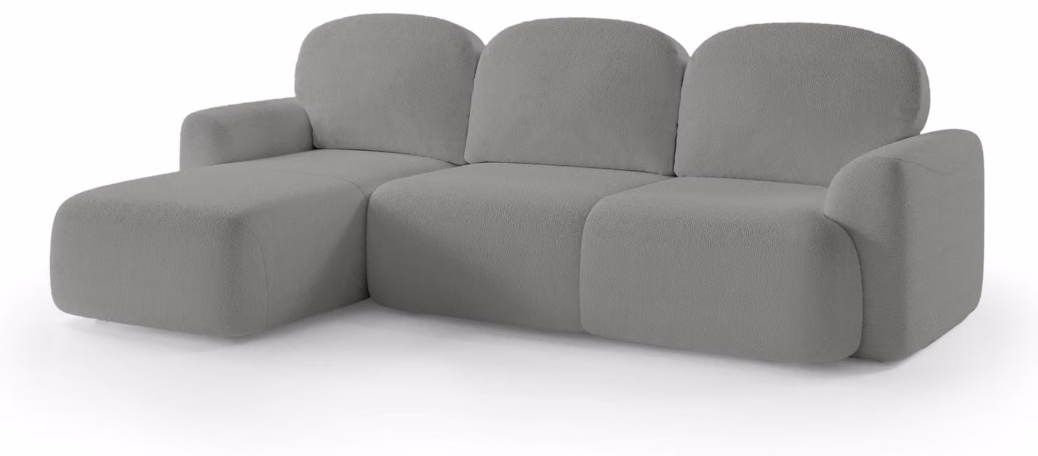 Divano a tre posti con funzione letto, modello Bulu, rivestito in tessuto color antracite, struttura in legno di frassino scuro
