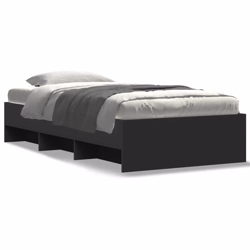 vidaXL Letto con Compartimenti Laterali Nero in Legno Multistrato L: 200 cm, P: 100 cm, H: 35 cm – 2