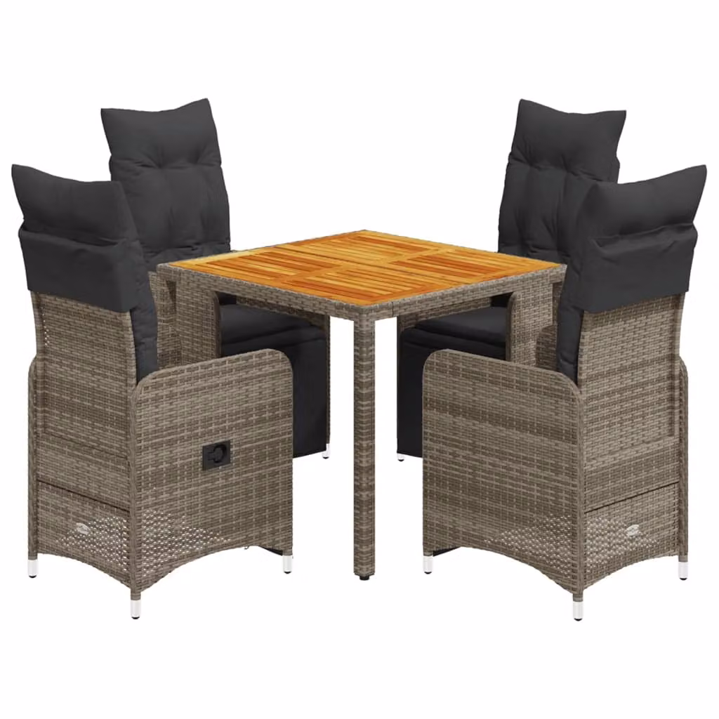 Set Bistrò da Giardino 5 pz con Cuscini in Polyrattan Grigio