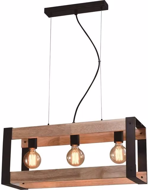 Lampadario a sospensione Candellux Varna in legno e metallo nero, regolabile in altezza, con 3 lampadine E27
