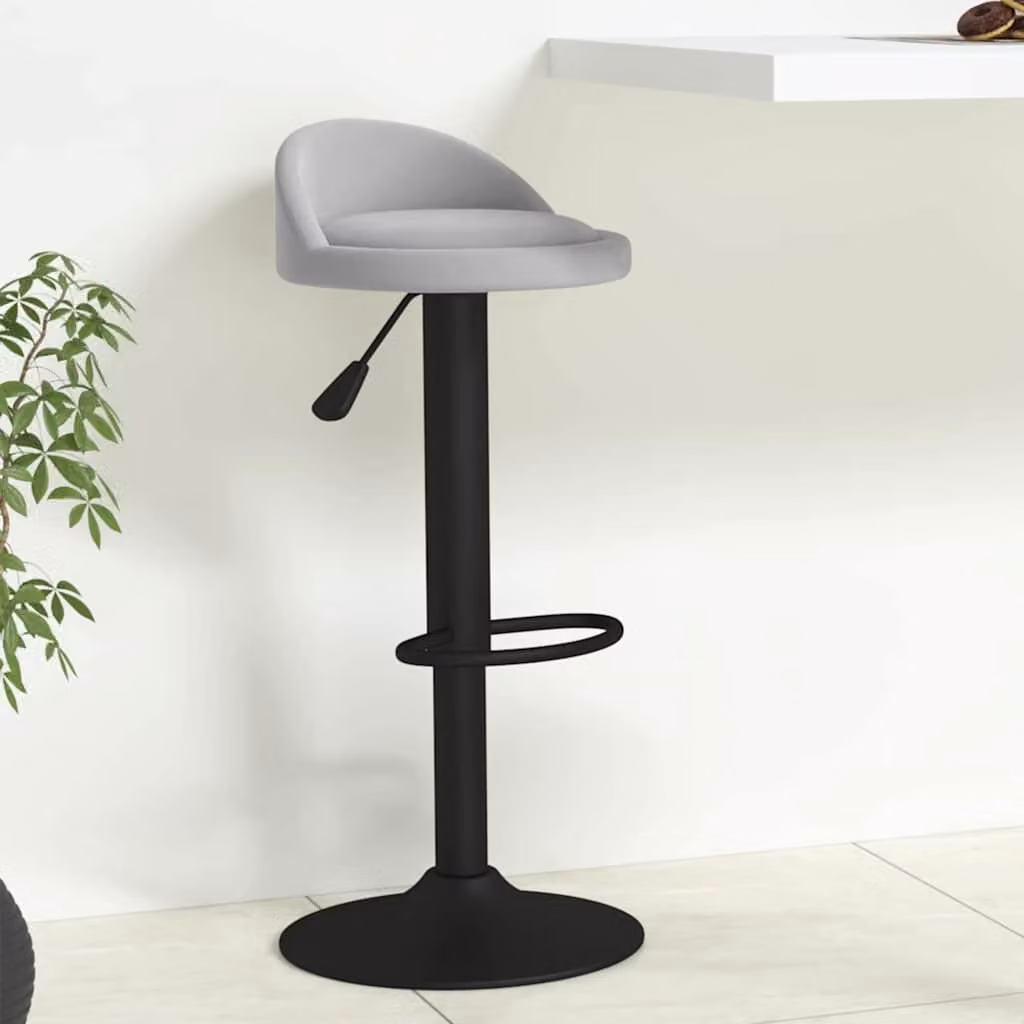 Sgabello da bar vidaXL in velluto grigio con struttura in metallo moderno L: 36 cm, P: 38 cm, H: 94 cm