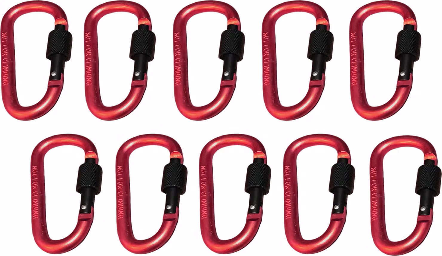 Set di 10 moschettoni, colore 5: rosso, 100 kg