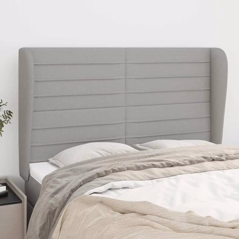 Testiera ad Orecchio vidaXL in Tessuto Grigio con Struttura in Legno L: 147 cm, P: 23 cm, H: 118-128 cm