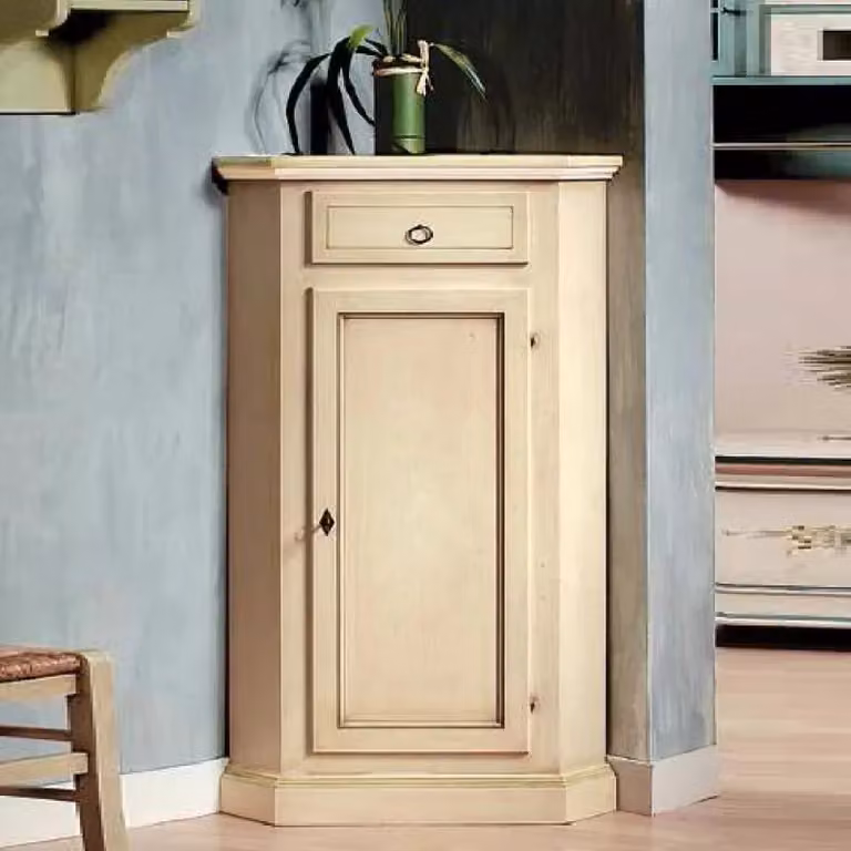 Mobile ad angolo in legno di pino stile shabby chic bianco avorio Mobili 2G L/P/H: 54 x 54 x 130 cm