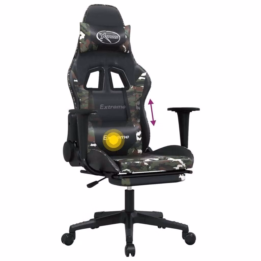 Sedia Gaming Massaggio Poggiapiedi Nero e Mimetico Pelle finta