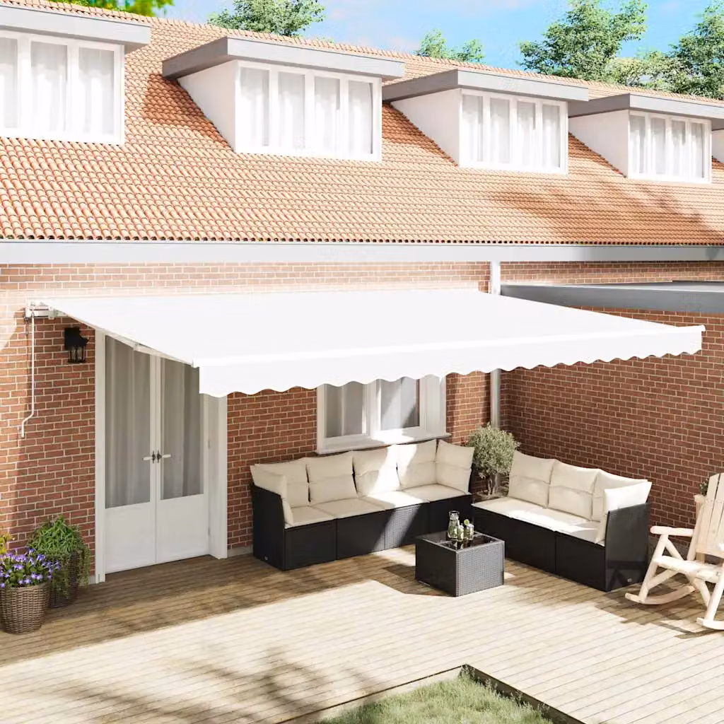 Tenda retrattile vidaXL con bracci pieghevoli in alluminio e tessuto bianco, L: 500 cm x P: 350 cm, con telecomando