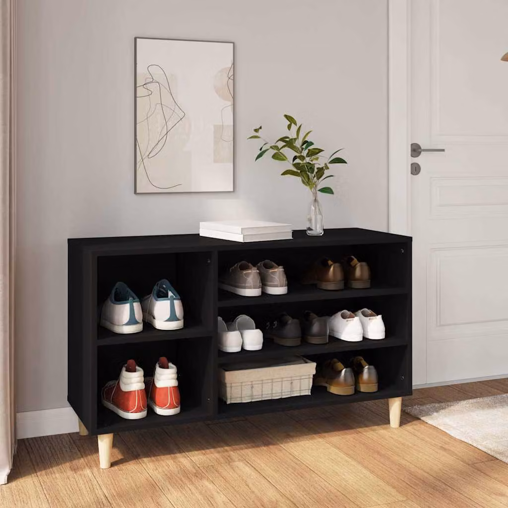 Scarpiera nera vidaXL in legno con ripiani piatti e design moderno, da appendere al muro, L 102 x P 36 x H 60 cm