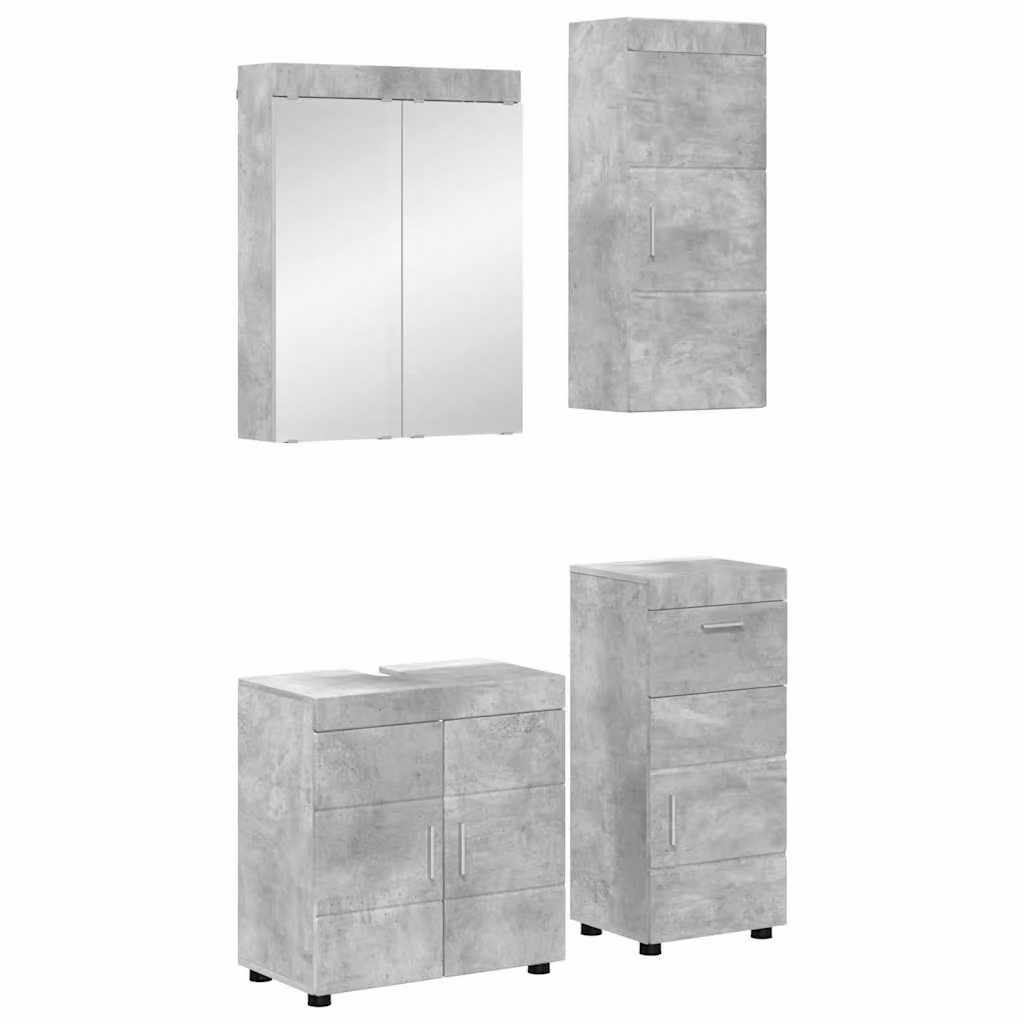 Set di mobili per il bagno vidaXL TULUM 4 pezzi in stile moderno, colore grigio cemento e argento, con mobile lavabo, armadietto con specchio e pensili in MDF