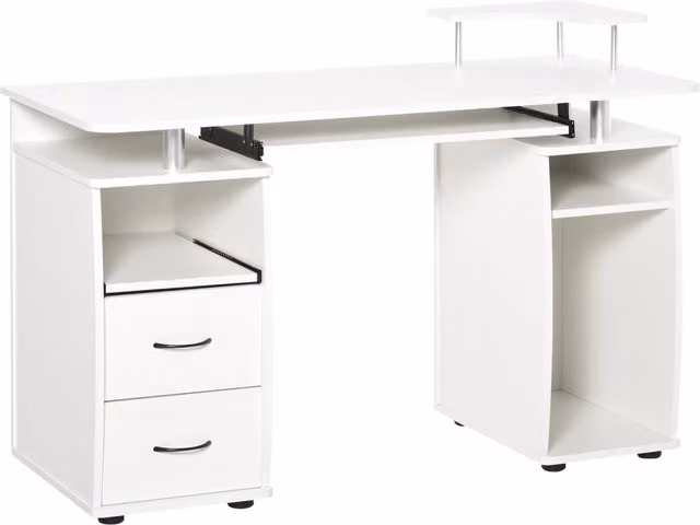 EasyComfort Scrivania per PC Moderna con Ripiano per Tastiera e Monitor, 2 Cassetti, Bianca, L: 120 cm, P: 55 cm, H: 85 cm