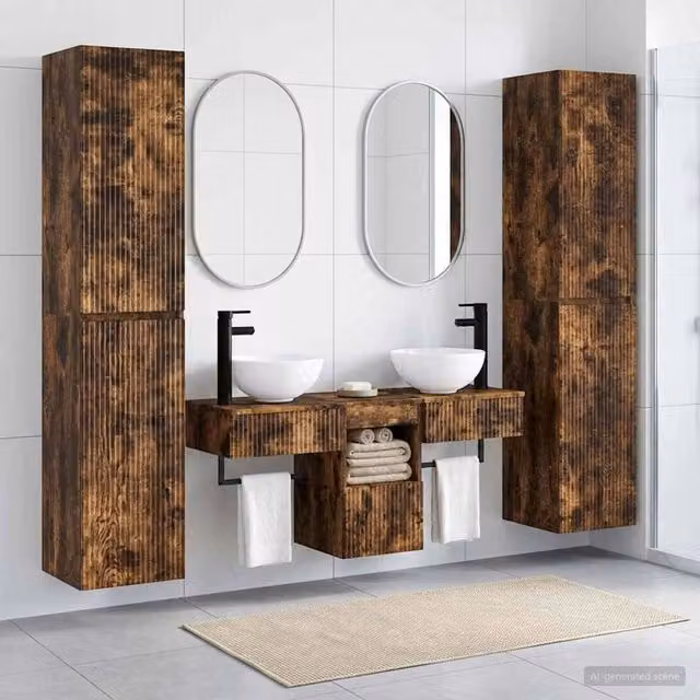 Set di mobili per il bagno 5 pz Rovere Fumo 33 x 34,5 x 160 cm 3406008