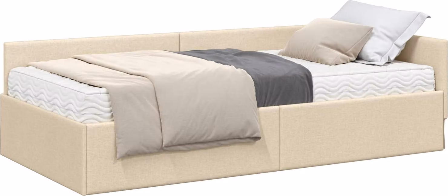 Struttura Letto Angolare con Materasso 2 pcs Crema Tessuto