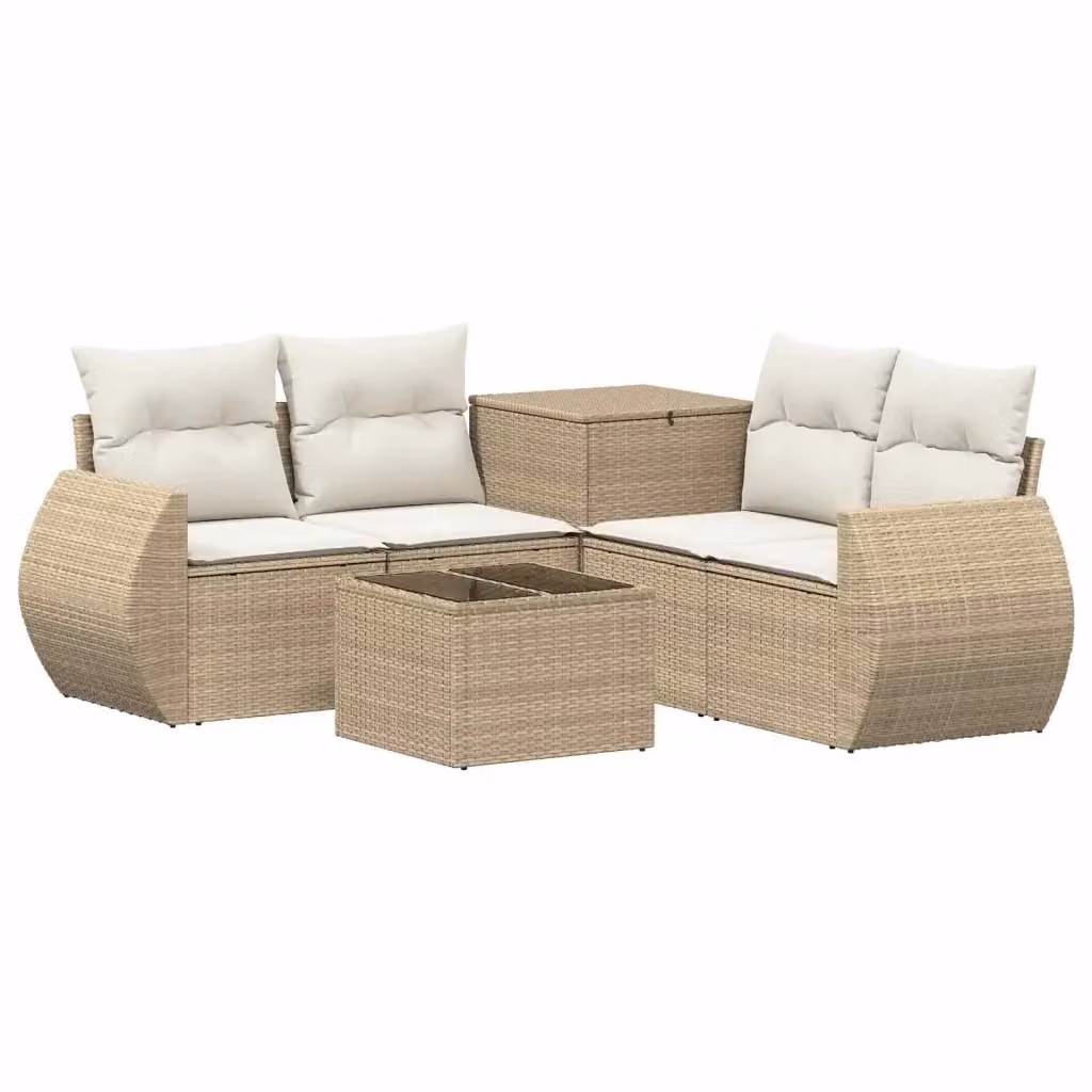 Set di divani da giardino a forma di U vidaXL in polyrattan beige e bianco con tavolo da caffè e cuscini inclusi – 2