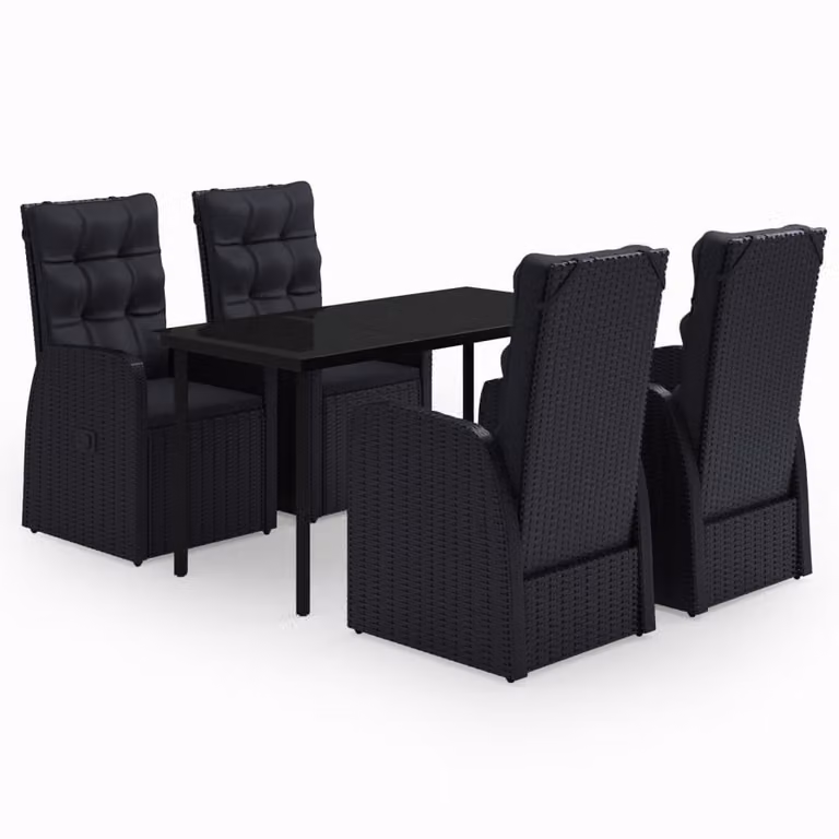 Set da Pranzo da Giardino 5 pz con Cuscini Nero