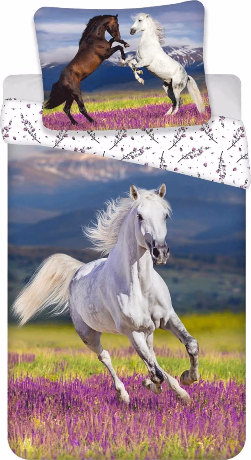 Biancheria da letto in cotone Horse Design, 140x200 cm e 70x90 cm