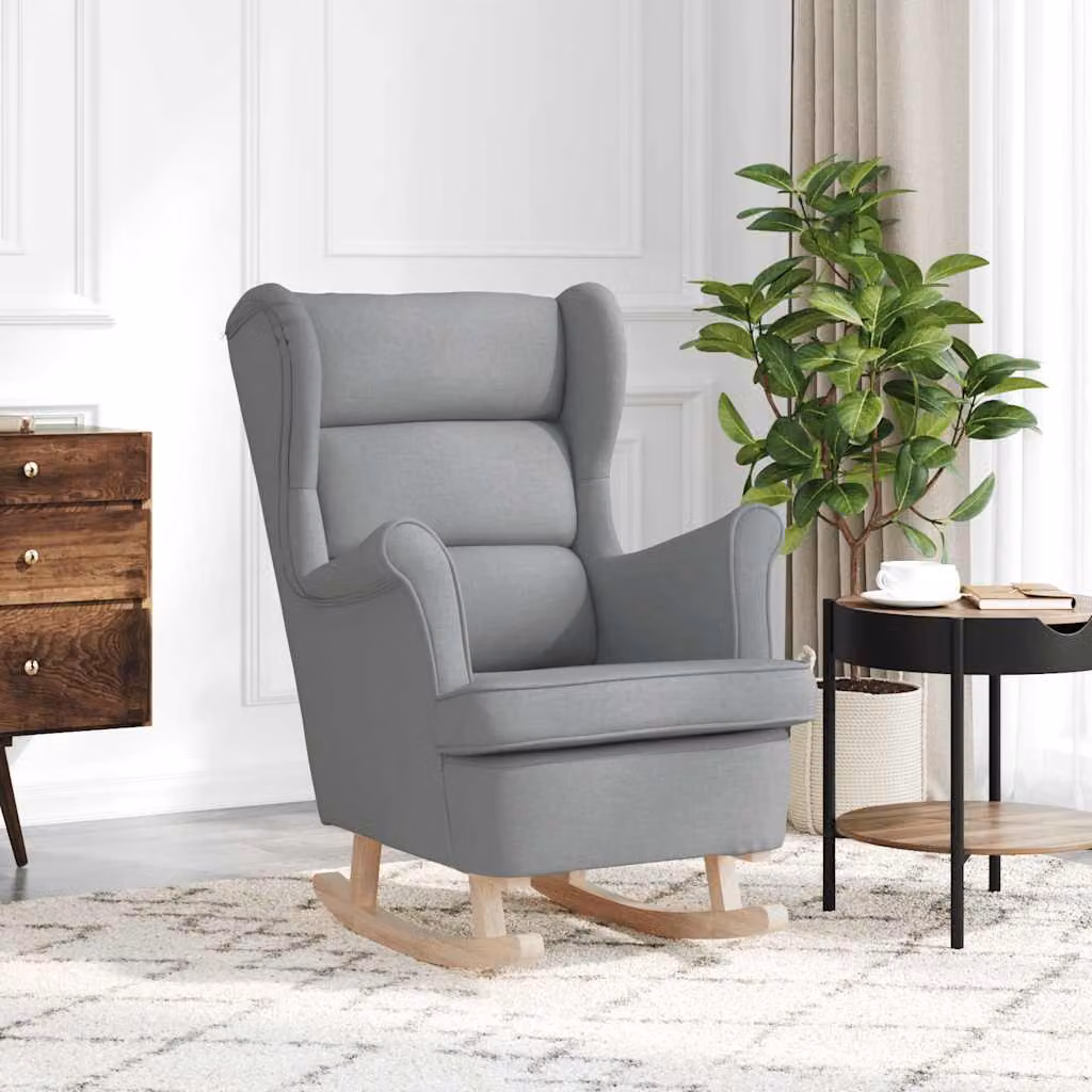 Sedia a dondolo vidaXL in tessuto grigio con braccioli e imbottitura in schiuma, L/P/H: 74 x 90 x 102 cm