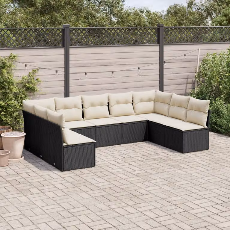 vidaXL Set Divani da Giardino a Forma di U in Polyrattan Nero con Cuscini e Rivestimenti Rimovibili