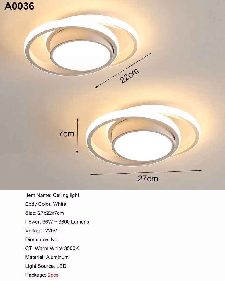 Confezione da 2 plafoniere a LED - 36 W - luce bianca calda da 3000 K - forma rotonda - montaggio a soffitto - colore bianco