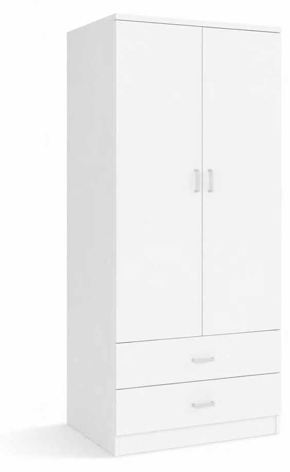 Armadio Guardaroba Capiente 2 Ante Mobile Camera Legno 80x52x190 cm.Colore:bianco