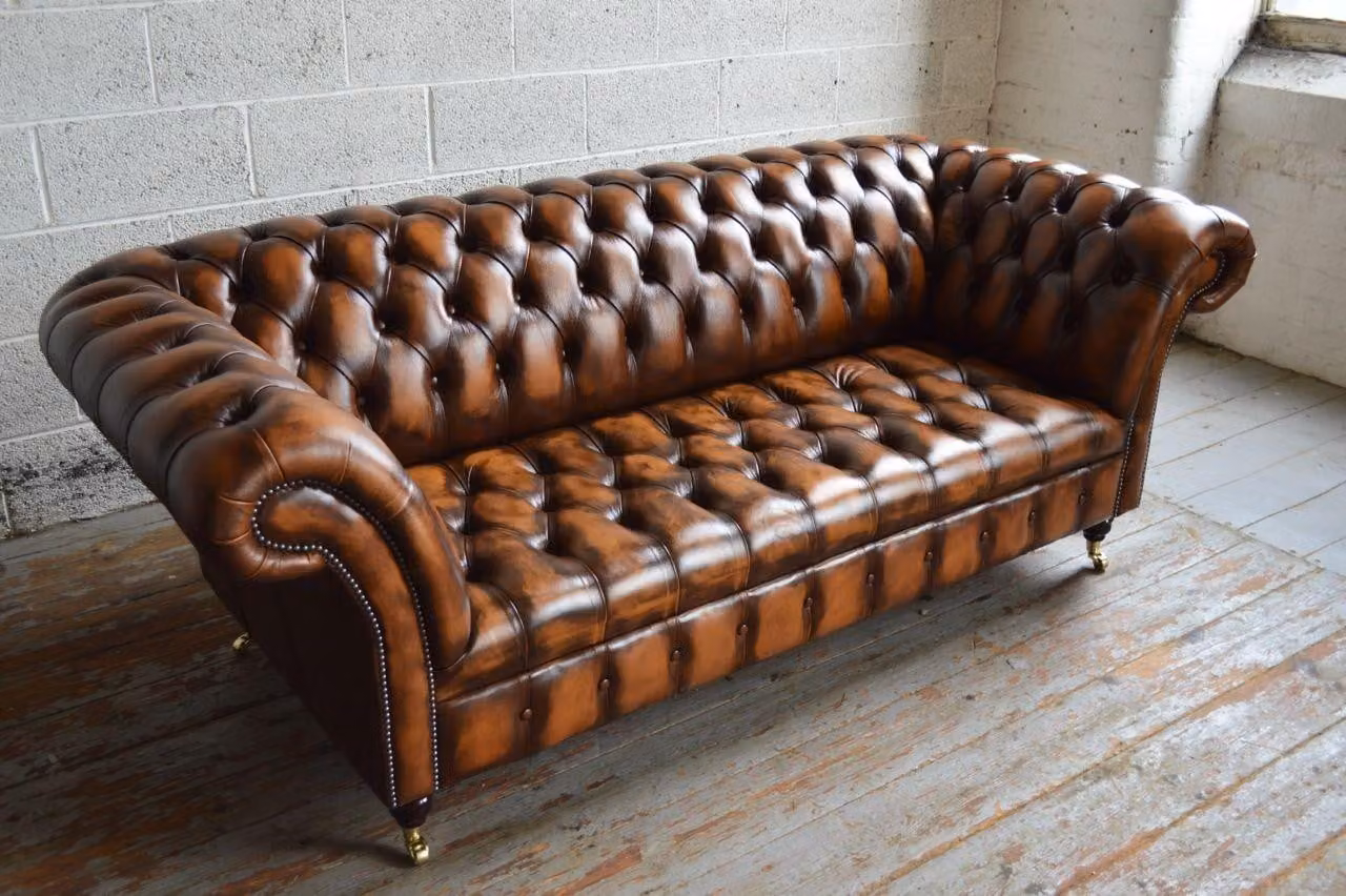 Chesterfield Design Luxus Polster Sofa Couch Sitz Garnitur Leder #268
