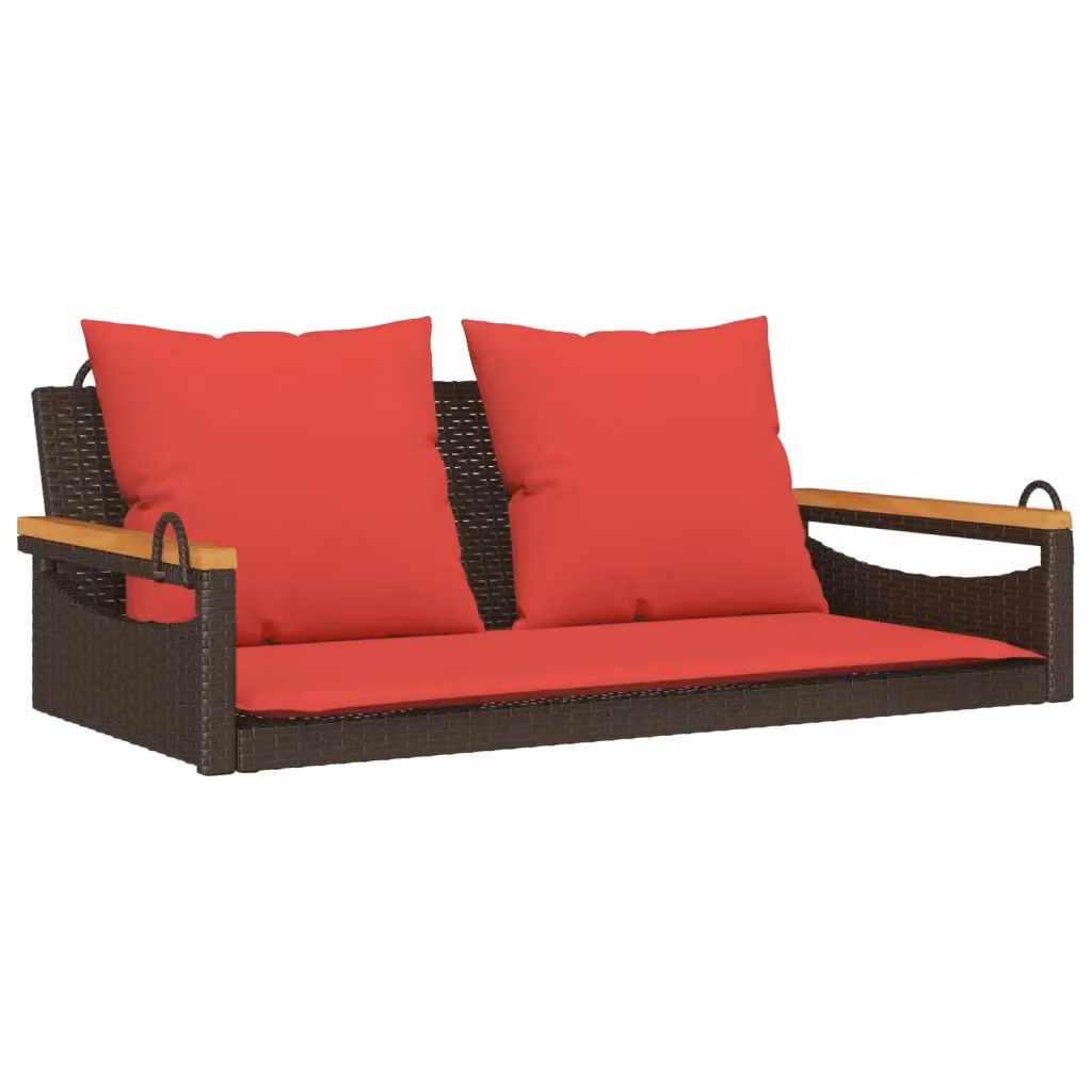 Panchina Dondolo vidaXL in Polyrattan e Legno di Acacia con Cuscini Marroni L: 109 cm, P: 62 cm, H: 40 cm – 2