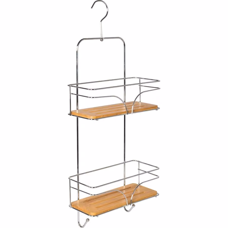 Mensola Rettangolare con 2 Ripiani Linea Bamboo Vestiamo Casa, Colore Argento, H 62 x L 26 x P 11 cm