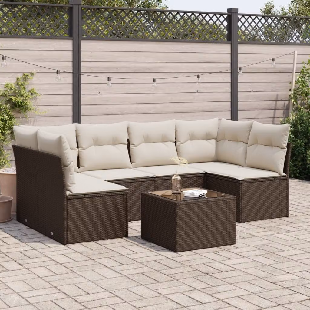 Maison Exclusive - Set Divani da Giardino 7 pz con Cuscini Marrone in Polyrattan