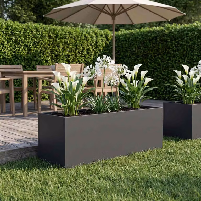 vidaXL Vaso da giardino in acciaio nero antracite L: 60 cm, P: 20 cm, H: 20 cm