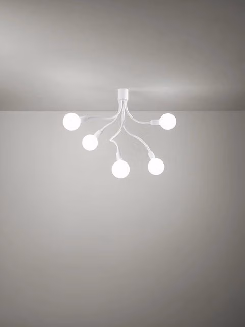 Plafoniera Perenz in plastica bianca con design minimalista, 5 luci E27, Diametro: 39 cm, Altezza: 81 cm