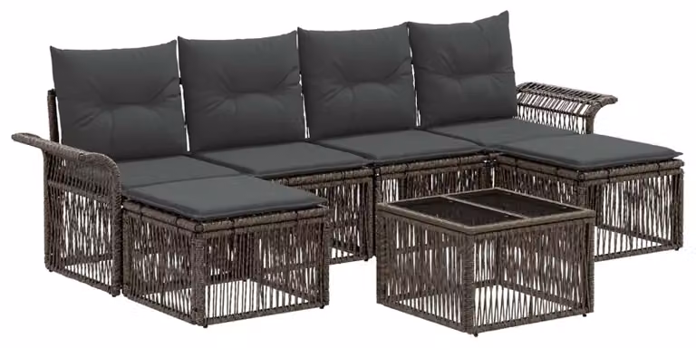 Set Divano da Giardino 7 pcs Grigio polyrattan