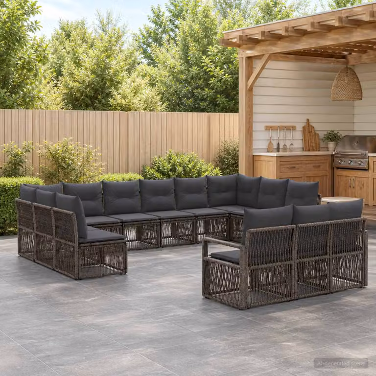 Set Divano da Giardino vidaXL 13 pz a forma di U in Polyrattan Grigio con Cuscini e Struttura in Metallo