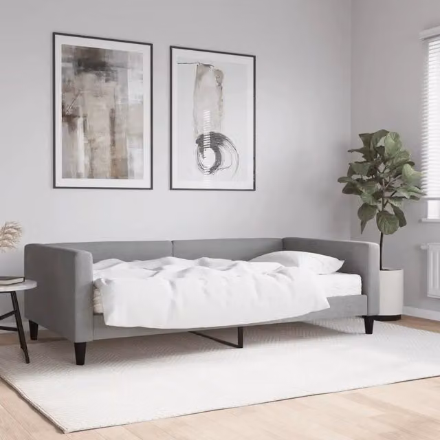 Divano Letto con Materasso Grigio Chiaro 100x200 cm in Tessuto 3196565