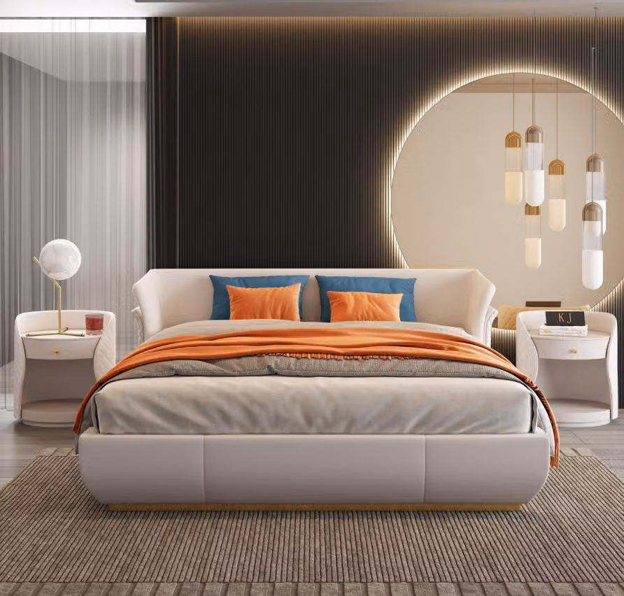 Designer Bett Doppel Betten Modernes Hotel Leder Stoff Doppelbett 180x200cm