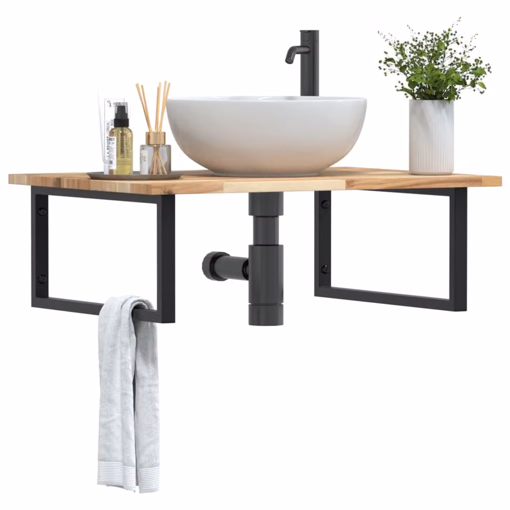 vidaXL Ripiano da Parete per Lavabo in Legno di Acacia e Metallo Nero e Marrone