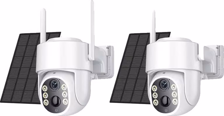 Telecamera di sorveglianza, alimentata a energia solare, angolo di visione a 360°, 2 CAM senza scheda
