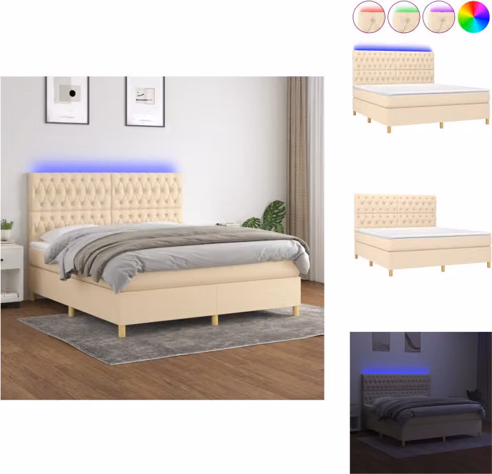 vidaXL Letto a molle con materasso e tessuto LED crema 160x200 cm - Letti e strutture letto