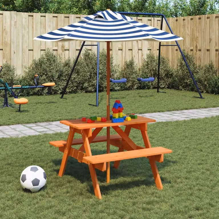 Maison Exclusive - Tavolo da picnic per 4 bambini con ombrellone, in legno massello di abete