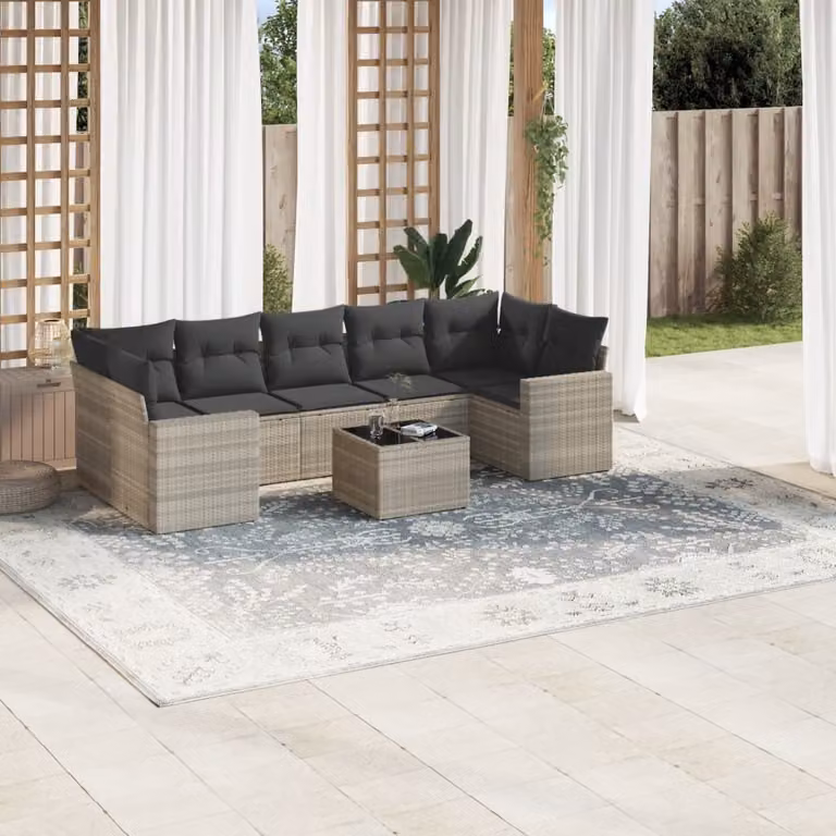 Maison Exclusive - Set Divano da Giardino 8pz con Cuscini Grigio Chiaro Polyrattan
