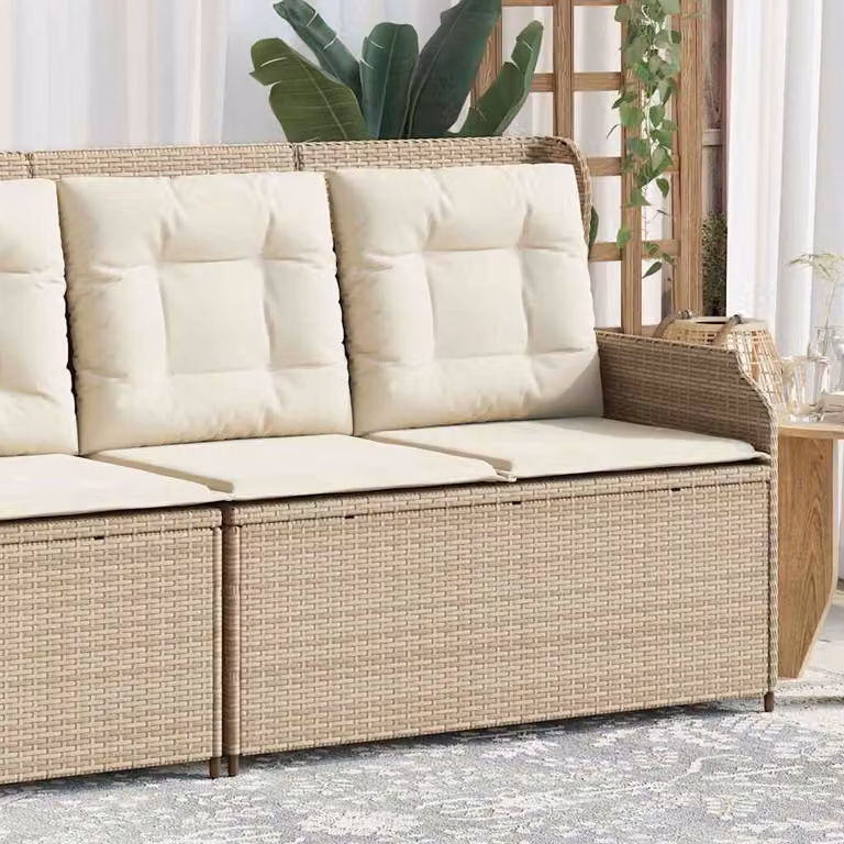 Panca Reclinabile da Giardino vidaXL in Polyrattan e Metallo con Cuscini Beige e Bianco