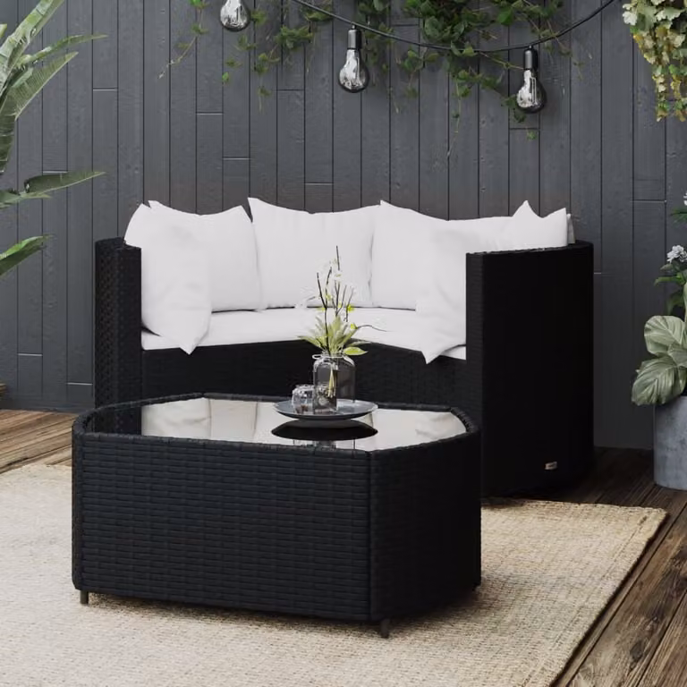 Maison Exclusive - Set da giardino 4 pezzi con cuscini in polyrattan nero