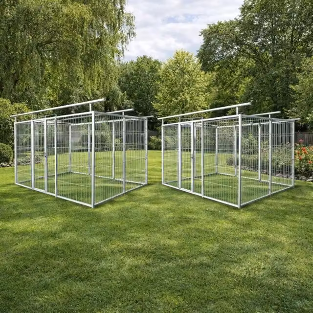 Set di 2 box SIDERBOX in metallo zincato per cani, impermeabili, colore argento e nero, L: 300 cm, P: 200 cm, H: 180 cm