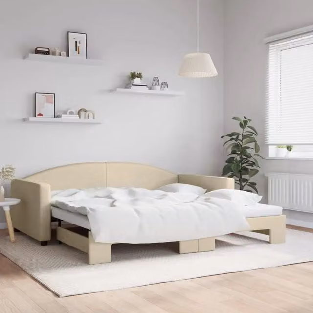 Divano Letto con Letto Estraibile vidaXL in Tessuto Beige L: 223 cm, P: 110 cm, H: 75 cm, Materasso 100 x 200 cm – 1