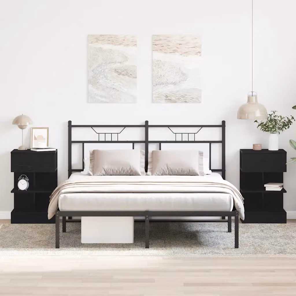 Set di 2 Armadi da Notte vidaXL in MDF Rovere Nero, L 40 cm x P 35 cm x H 65 cm