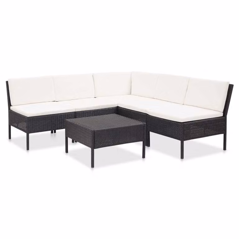 The Living Store Set da giardino da 6 pezzi con cuscini in poly rattan nero