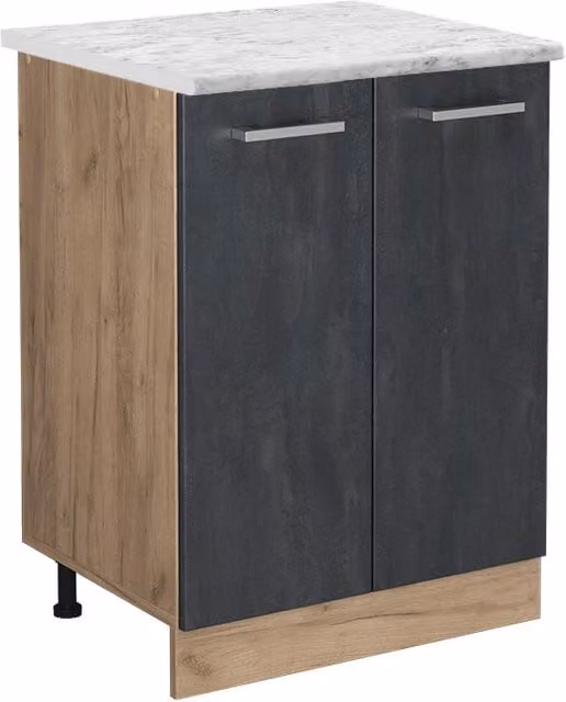 Mobiletto base cucina Vicco R-Line moderno con ante a battente, colore nero opaco e rovere, L: 60 cm, H: 81,6 cm, P: 60 cm – 1