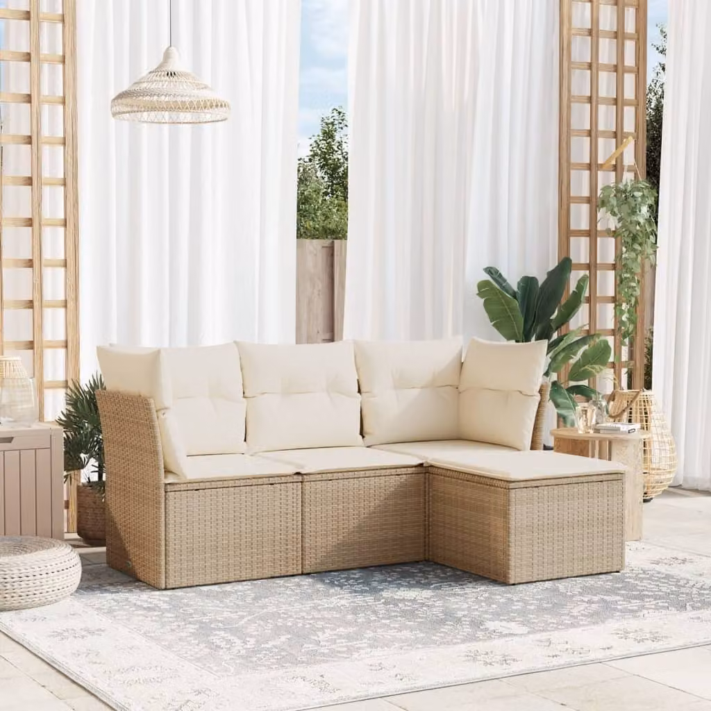 Maison Exclusive - Set di 4 divani da giardino con cuscini in polyrattan beige