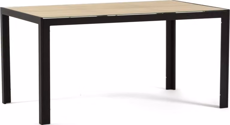 Tavolo rettangolare 150×90 cm con struttura in alluminio verniciato a polvere e piano in vetro decorato, ideale per interni ed esterni - design moderno, resistente e personalizzabile per cucina, sala da pranzo, patio e veranda - MILO - antracite/legno