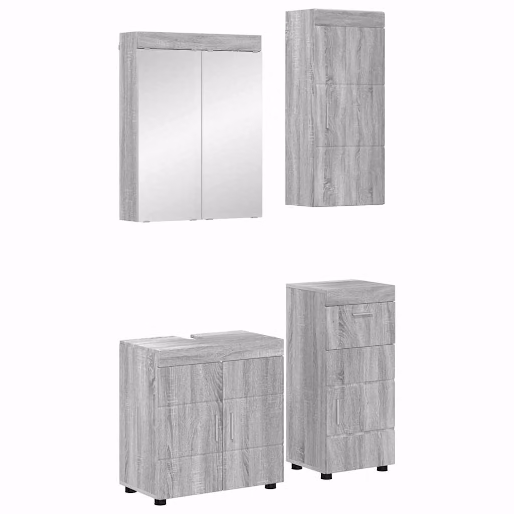 Set di mobili per il bagno moderno vidaXL TULUM in Grigio e Argento con specchio e illuminazione LED